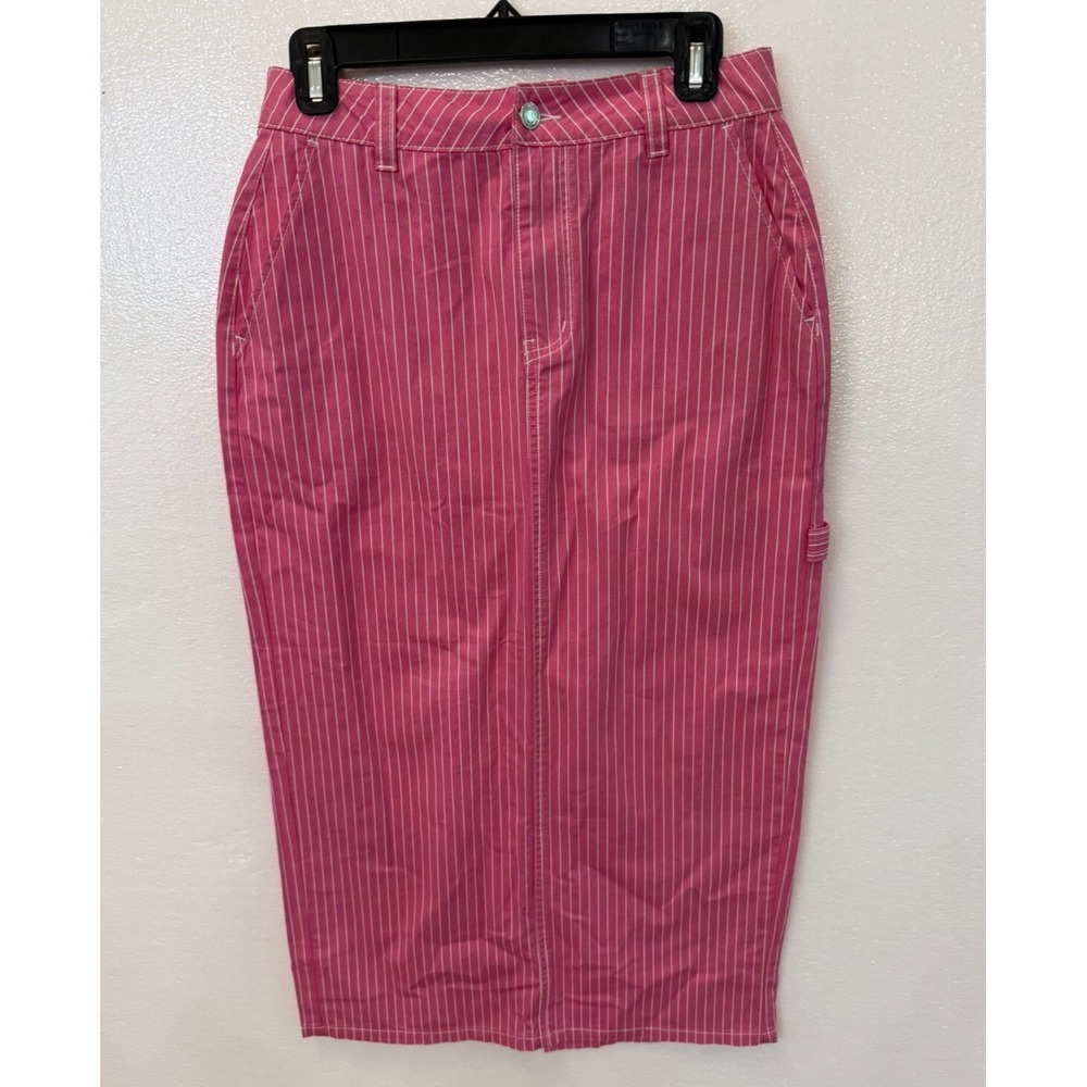 NWOT Vero Moda Carly Stripe Pink with White Cargo Style Midi Skirt Size Small